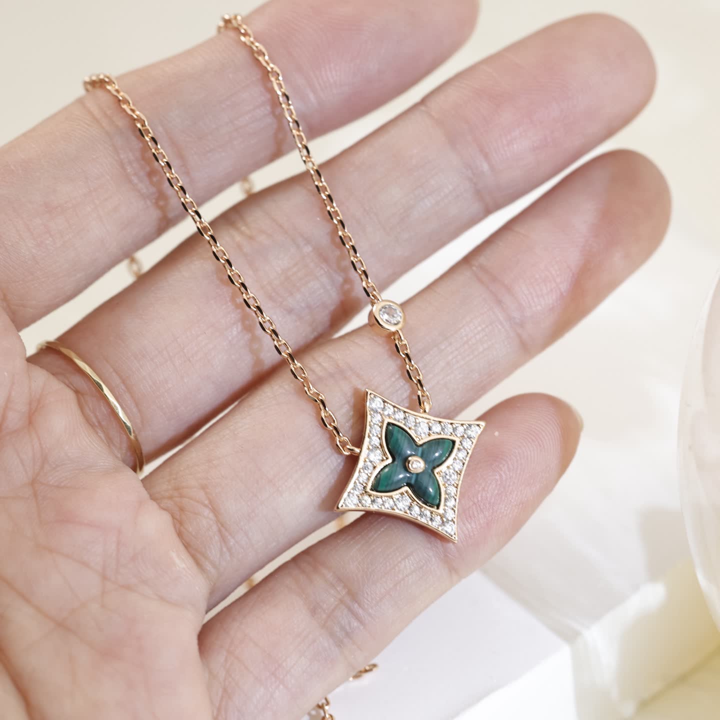 Louis Vuitton Gold and Diamond Flower Pendant Necklace